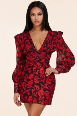 MINI ROBE "MIREILLE" FLORALE ROUGE