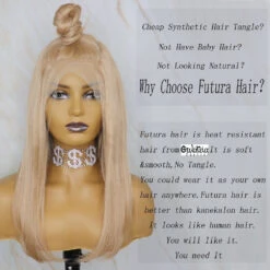 PERRUQUE COURTE LISSE SYNTHÉTIQUE FIBRE FUTURA HONEY BLONDE AVANT DENTELLE 13X6