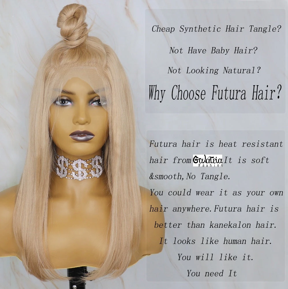 PERRUQUE COURTE LISSE SYNTHÉTIQUE FIBRE FUTURA HONEY BLONDE AVANT DENTELLE 13X6 3 PERRUQUE COURTE LISSE SYNTHÉTIQUE FIBRE FUTURA HONEY BLONDE AVANT DENTELLE 13X6