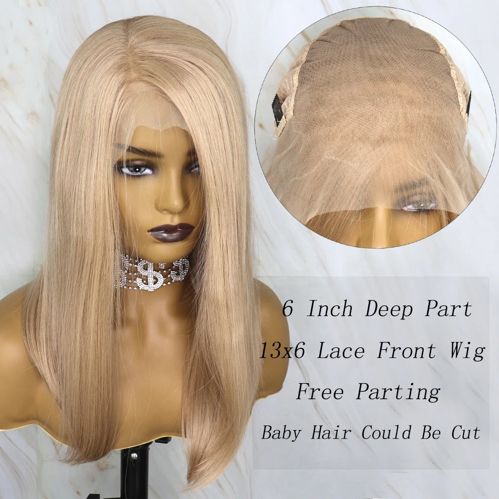 PERRUQUE COURTE LISSE SYNTHÉTIQUE FIBRE FUTURA HONEY BLONDE AVANT DENTELLE 13X6 5 PERRUQUE COURTE LISSE SYNTHÉTIQUE FIBRE FUTURA HONEY BLONDE AVANT DENTELLE 13X6 – Image 3