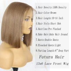 PERRUQUE COURTE SYNTHÉTIQUE FIBRE FUTURA MARRON CLAIR AVANT DENTELLE SUISSE 13X6 -Galateia Fashion Ha184e479091a458e93f8d22af4e492dbr