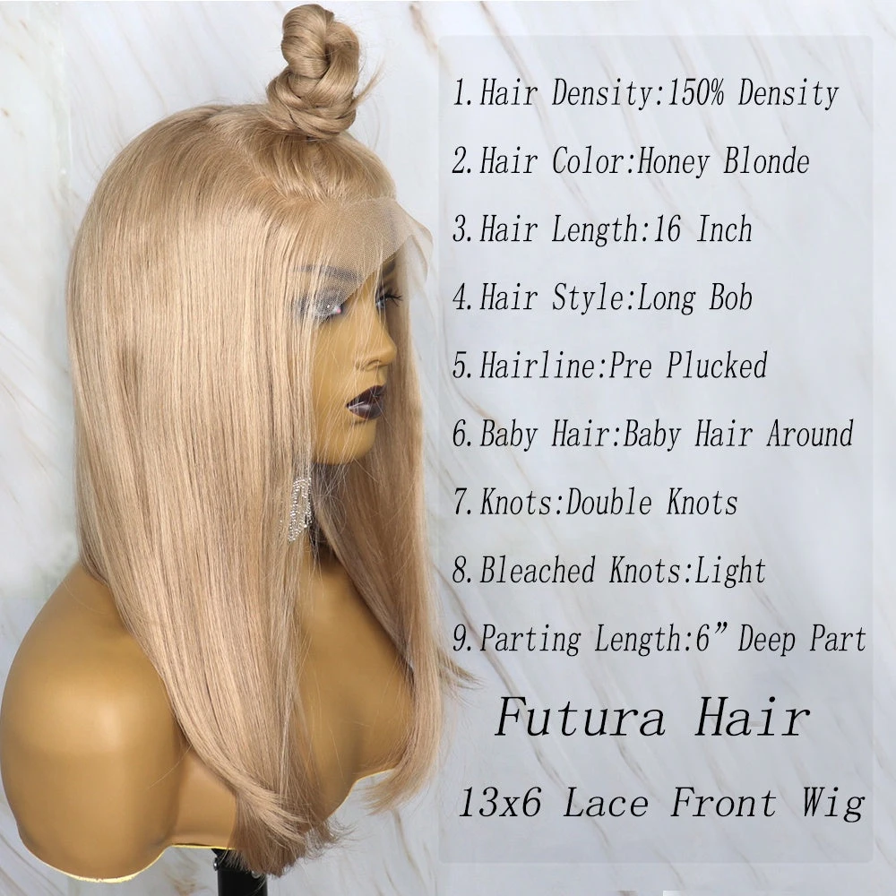 PERRUQUE COURTE LISSE SYNTHÉTIQUE FIBRE FUTURA HONEY BLONDE AVANT DENTELLE 13X6 4 PERRUQUE COURTE LISSE SYNTHÉTIQUE FIBRE FUTURA HONEY BLONDE AVANT DENTELLE 13X6 – Image 2